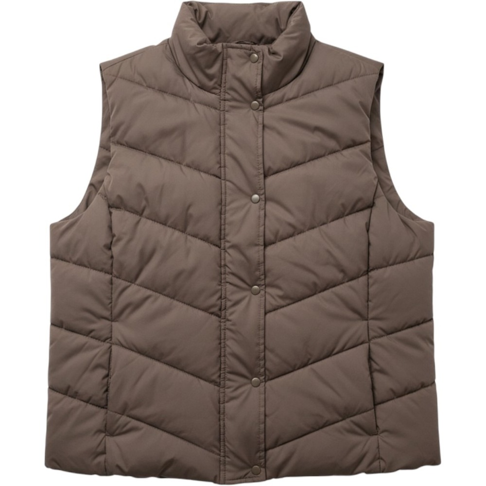 Gap Puffer Vest Taupe Brown Chevron Quilted Snap Front Stand Collar Mens Large